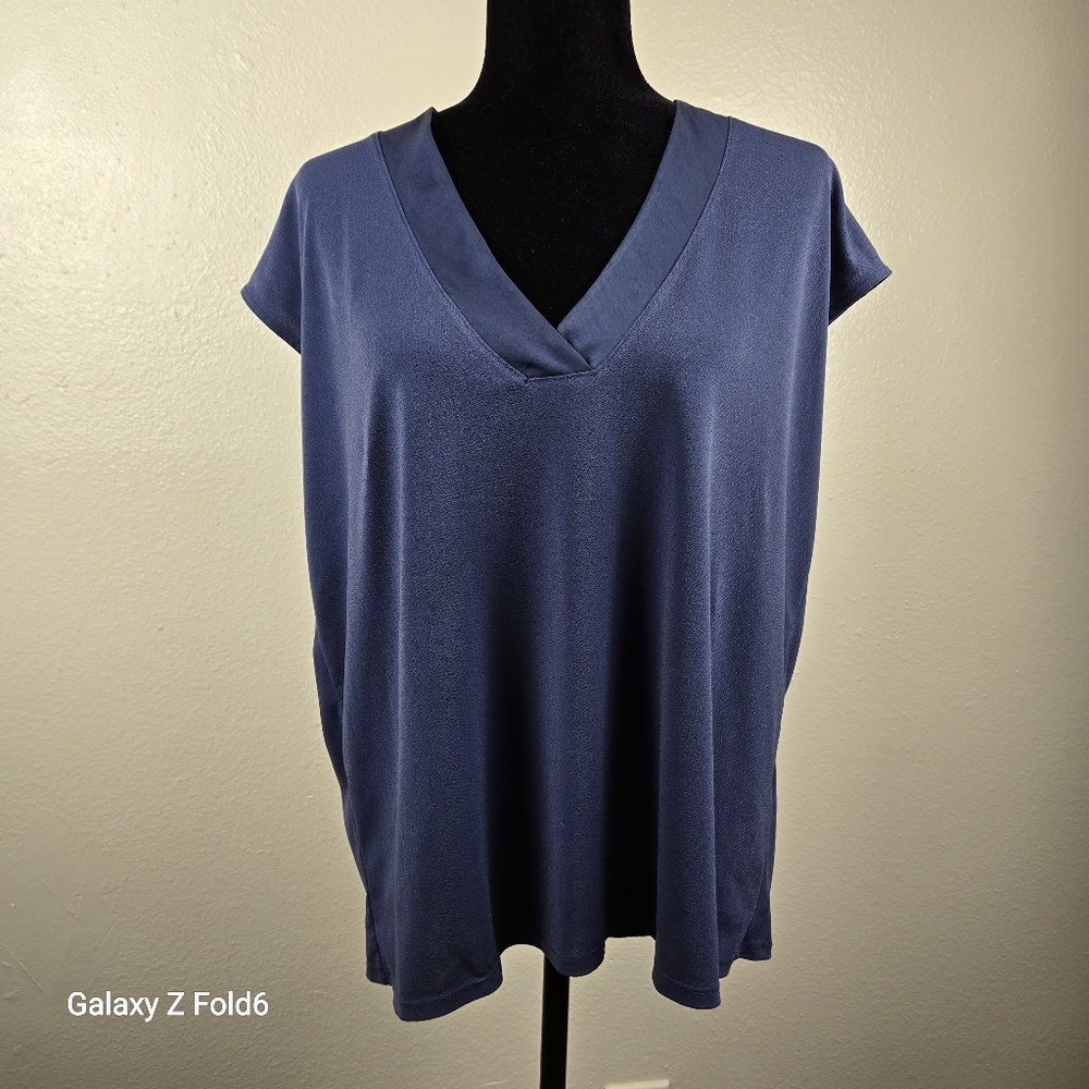 Banana Republic Blue V-Neck Cap Sleeve Blouse Stretch Top Women’s Size L‎